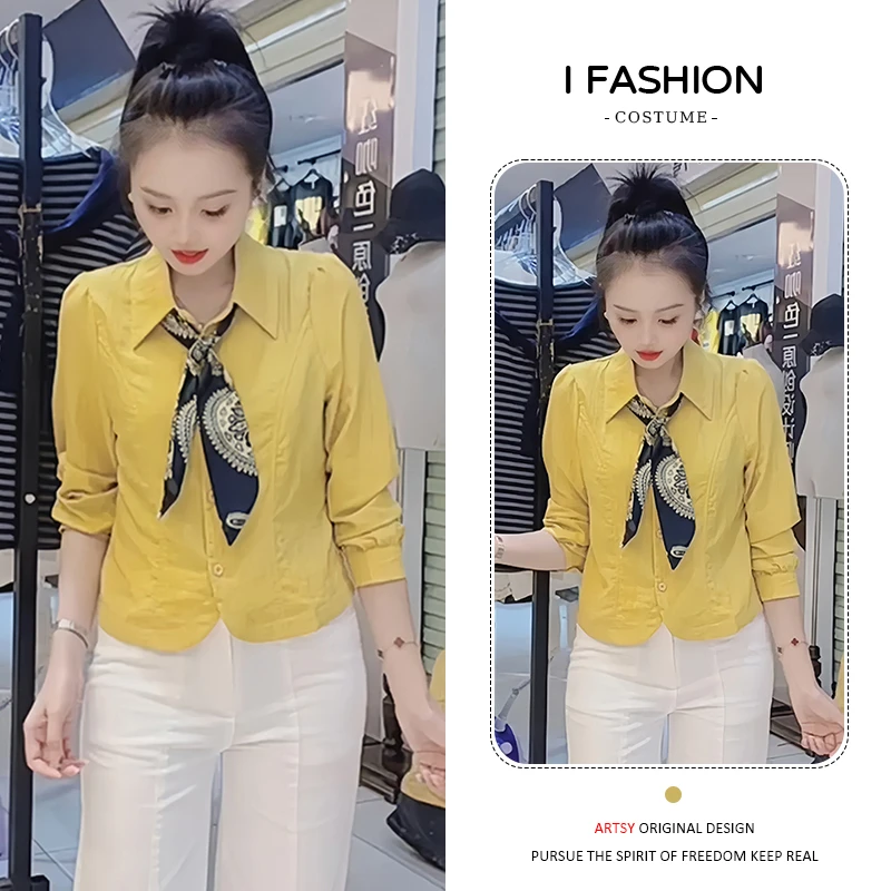 设计感小众丝巾长袖衬衫女士2025年春秋新款休闲减龄气质显瘦上衣