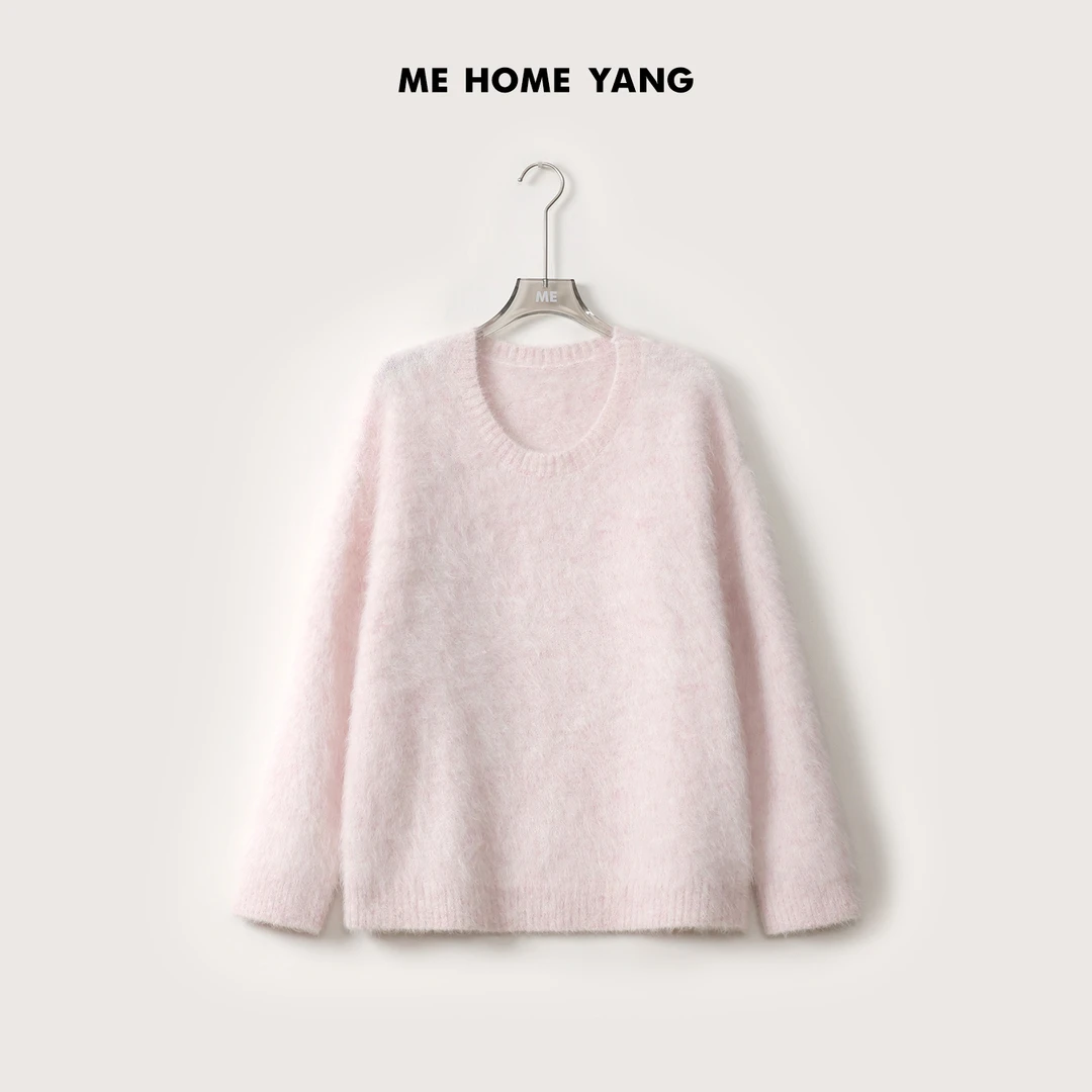 ME【桃酥】高含量羊驼毛混纺双色纱针织圆领拉毛工艺毛衣MEQA3731