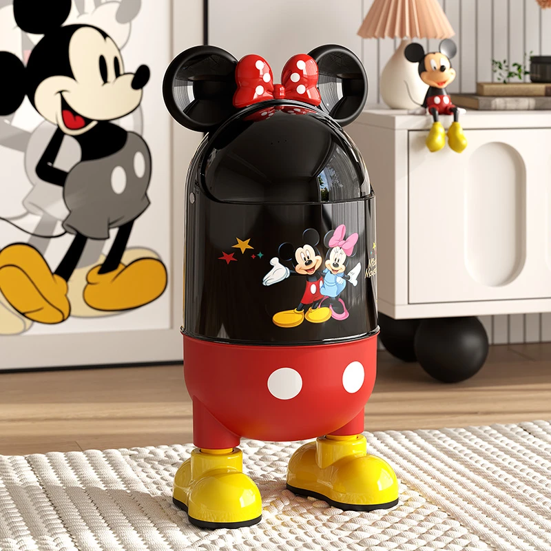 【迪士尼联名】米奇垃圾桶家用客厅轻奢新款创意卧室厨房带盖纸篓-L
