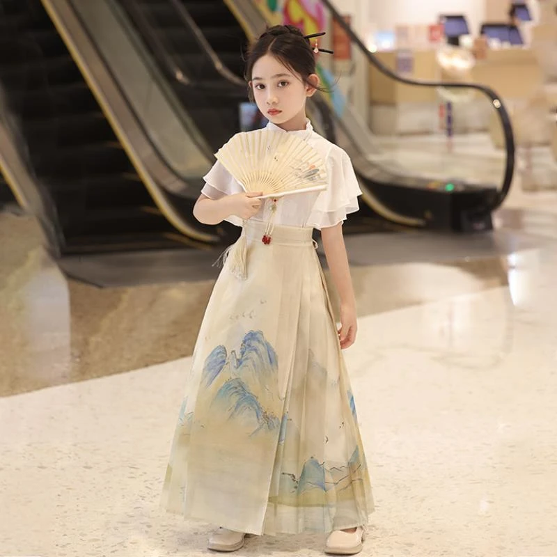 儿童马面裙女童汉服夏款短袖套装薄款古风古装中国风