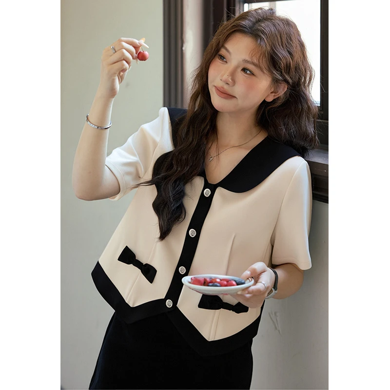 周周-五季家大码显瘦夏季新款时尚上衣显瘦短裙两件套ZL106108