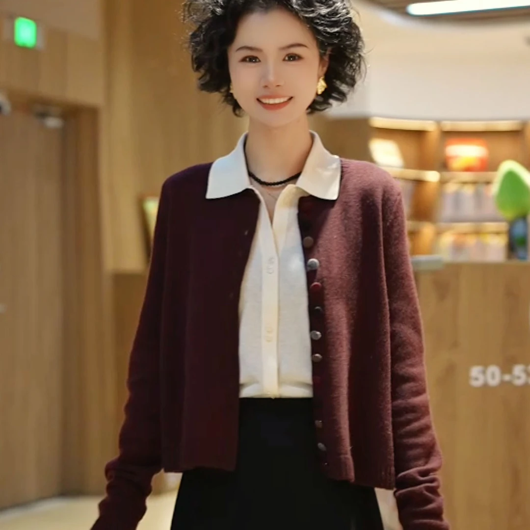 【彩扣 暴火】100纯羊毛开衫 气质针织衫24秋冬新品 XHH