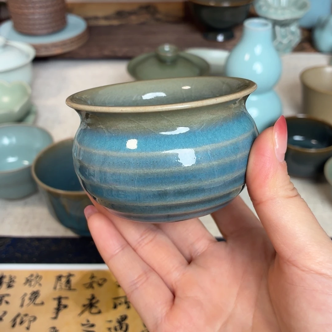 摆件陶天蓝釉杯子哈哈哈哈