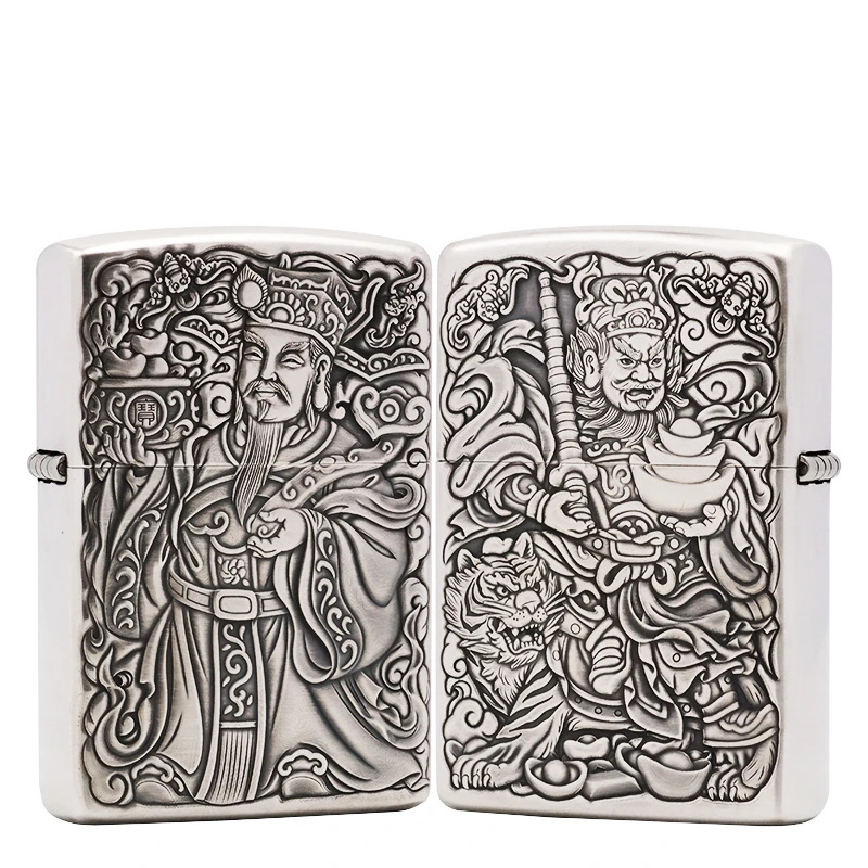 ZIPPO/之宝S925银盔甲【文武财神】正品煤油打火机 KF-DF