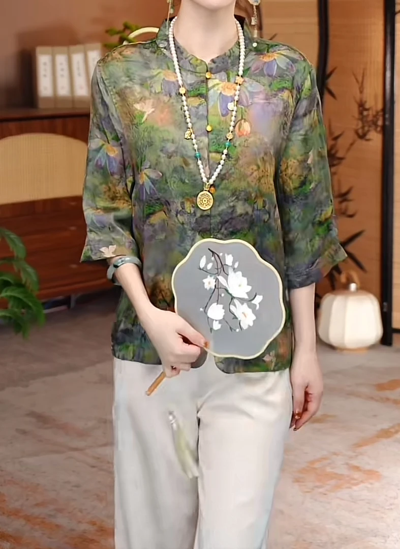 【8325】绿草如茵—2025新款立领直襟双面双穿新中式长袖提花上衣