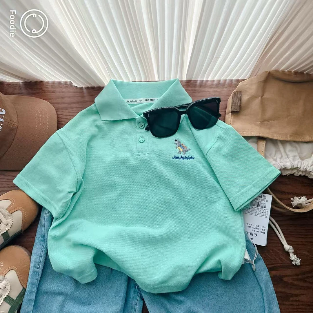【开学季 201503】夏季薄款中小童珠地POLO恐龙刺绣翻领短袖上衣
