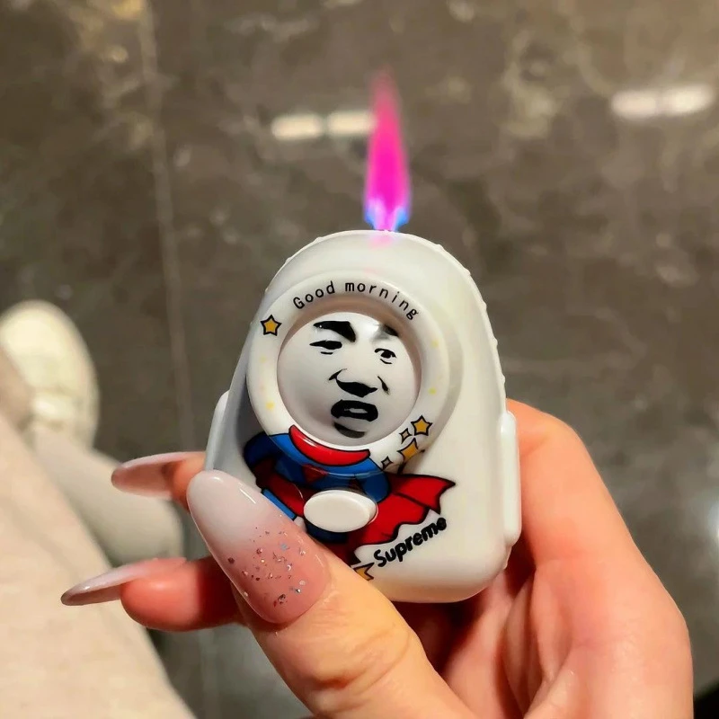 新款创意潮玩表情包打火机变脸书包防风可充气粉色火焰送男友礼物