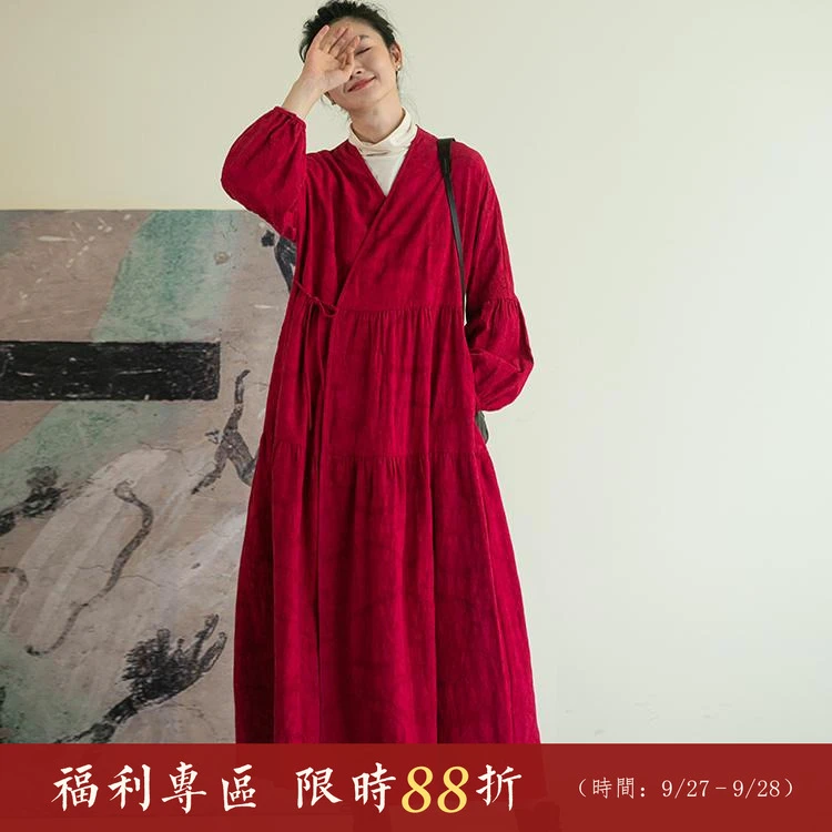 牧衣游原创提花亚棉麻混纺连衣裙新款禅意系带宽松袍子 隽如初