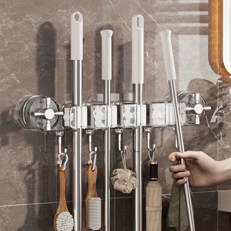 吸盘拖把夹壁挂免打孔卫生间扫把固定架门后滑轨拖布夹挂壁拖把夹