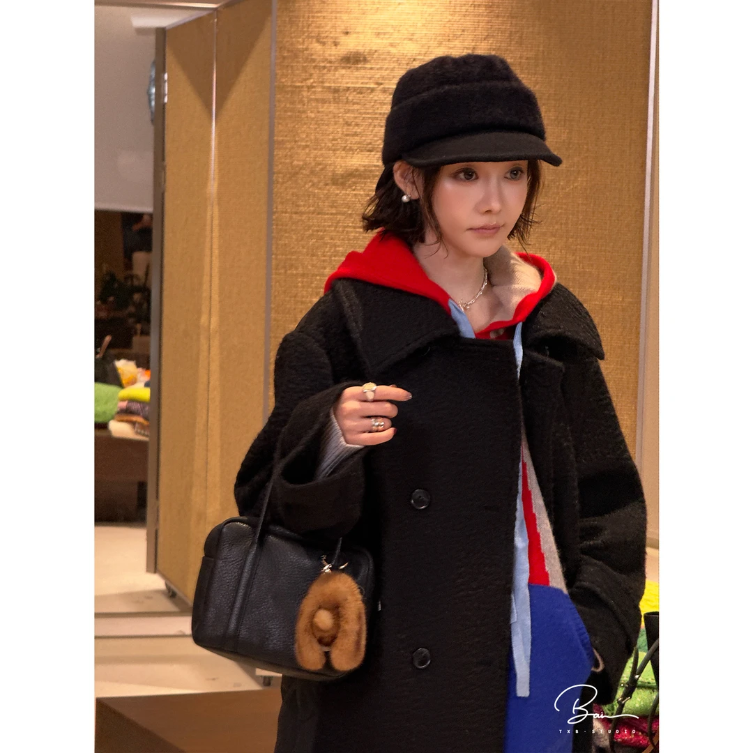 TXB 水波纹拼接三星90白鹅绒保暖时尚中长款外套XB-7981