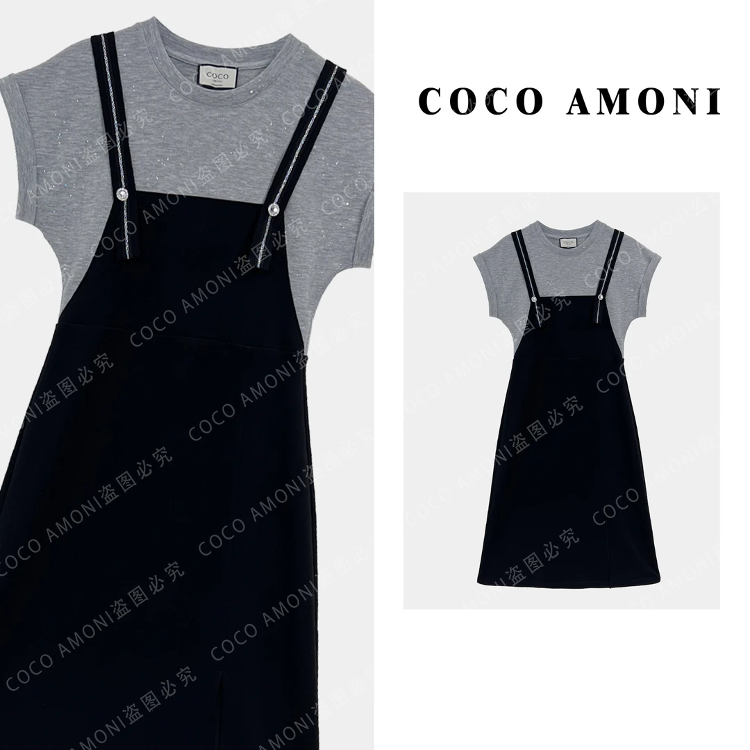 1爆款夏日设计高级感气质女装拼接假两件显瘦连衣裙AC266