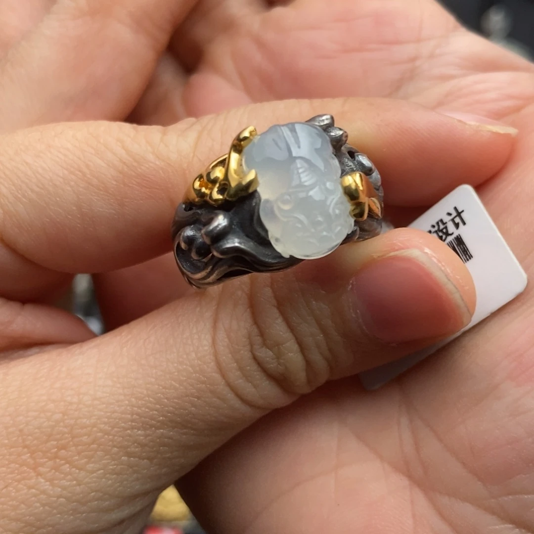 翡翠银S925镶嵌戒指S925银翡翠饰品