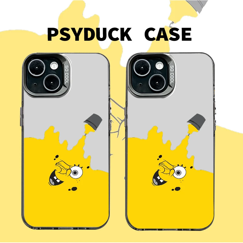 适用苹果华为一加小米油漆海绵宝宝彩银黑底卡通动漫防摔手机壳