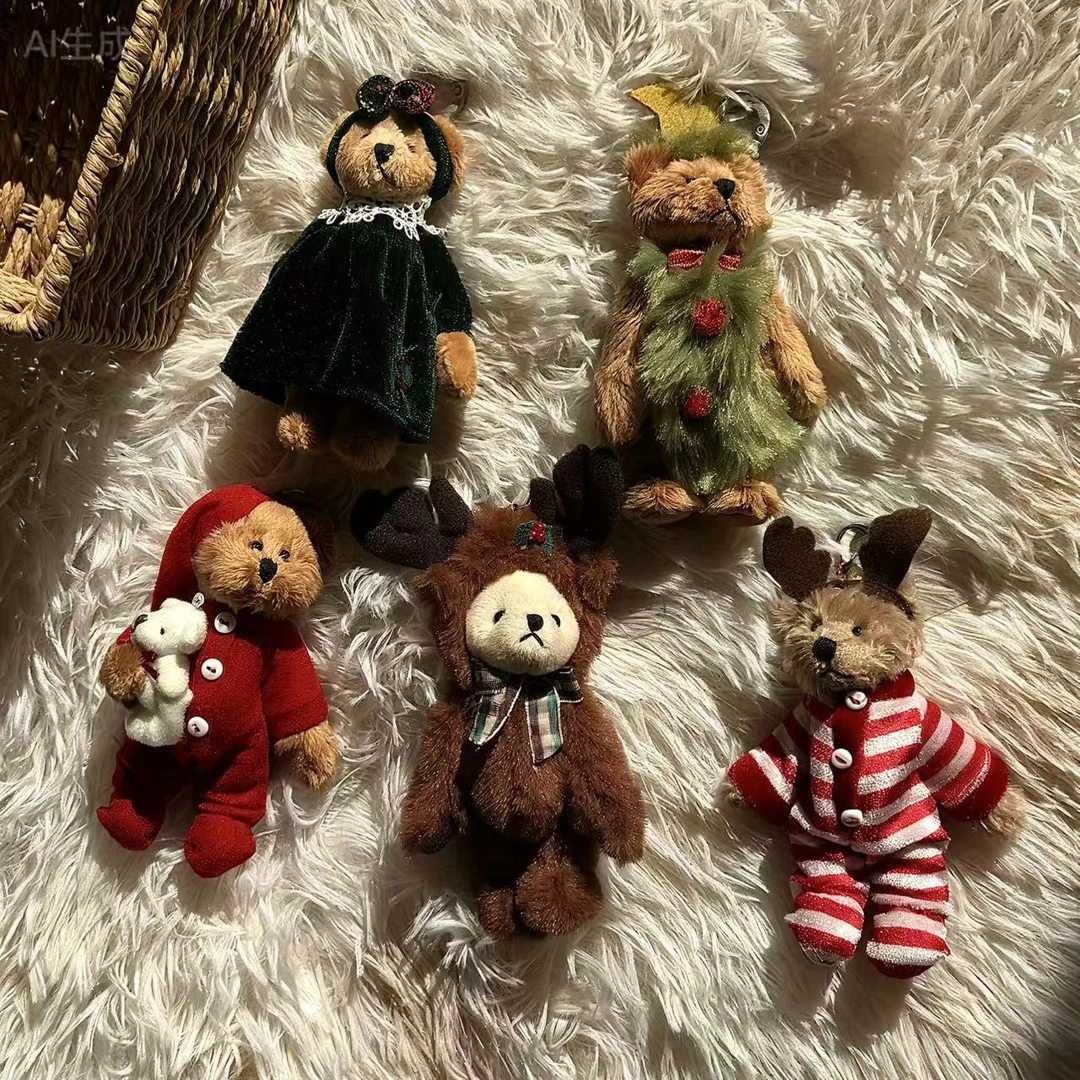 纯手工圣诞熊线关节小熊系列配饰玩偶书包钥匙挂饰毛绒手机挂件