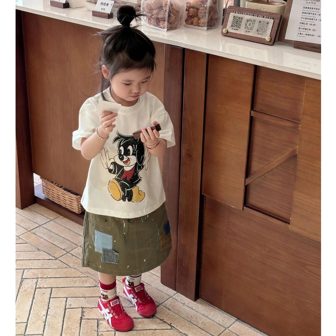 《小思家》女童2025夏季新款韩版休闲甜酷开心小狗短袖裤子裙子套装