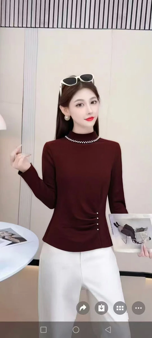 015#衣长55新款时尚半高领长袖t恤女春秋款修身显瘦打底衫上衣