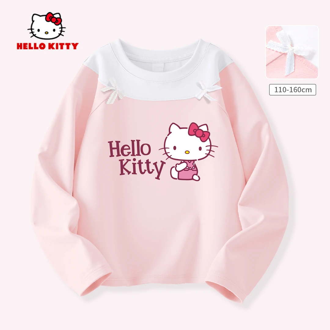 HelloKitty女童圆领长袖2025春秋新款印花长袖女童T恤可爱打底衫
