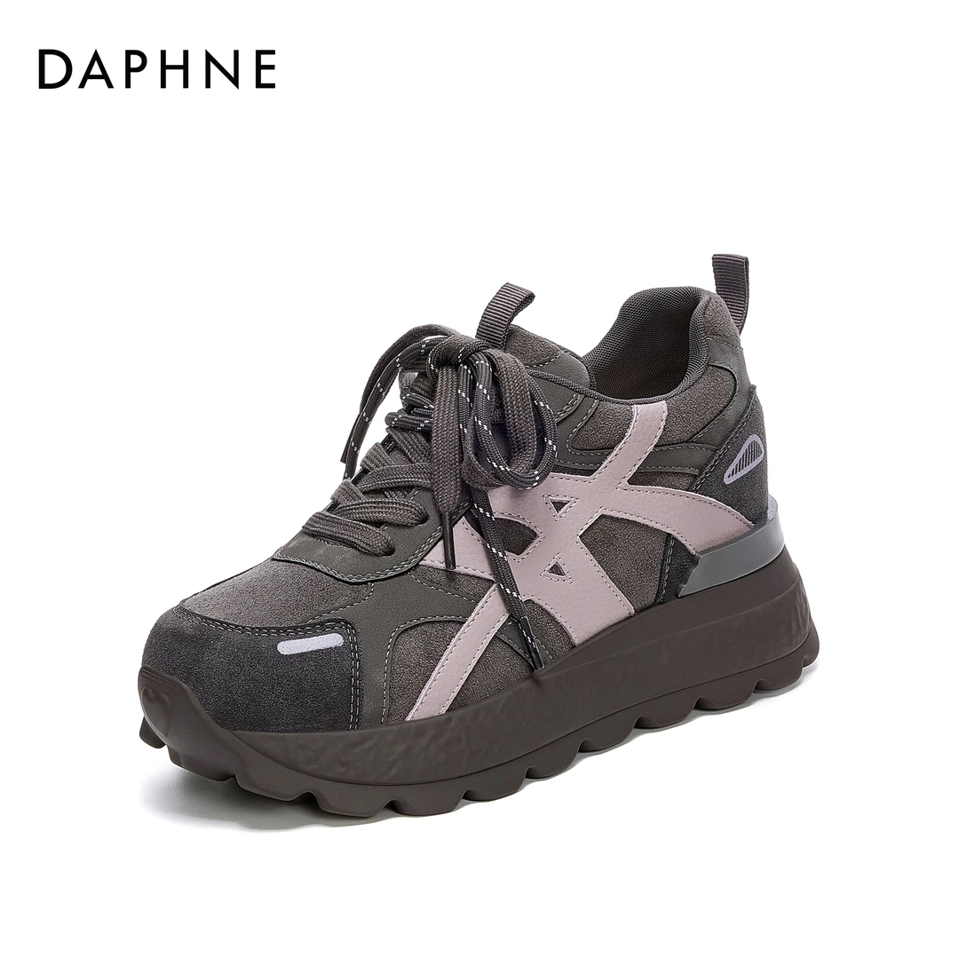 【达芙妮秋上新】厚底增高时尚复古百搭舒适拼色潮流运动风阿甘鞋