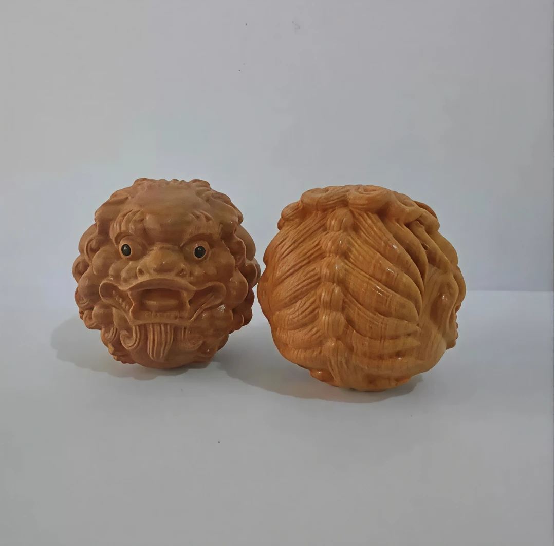 B045——木雕貔貅头手把件工艺品把玩