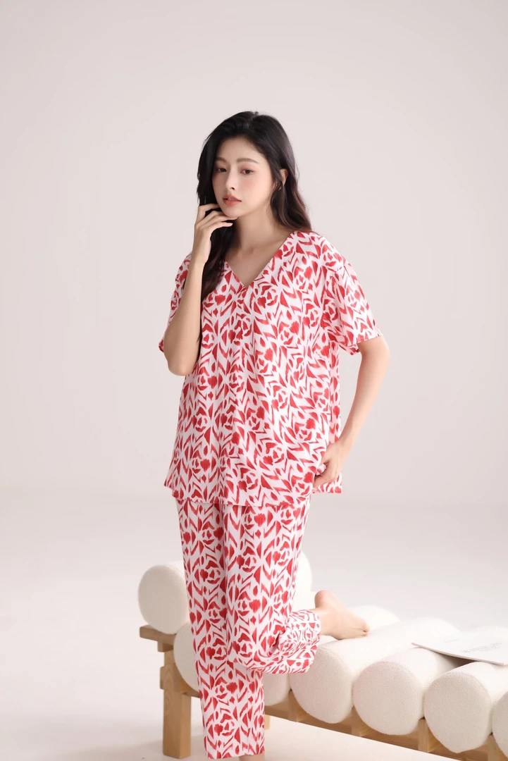 佐雅宽松梭织锦棉春夏女款睡衣