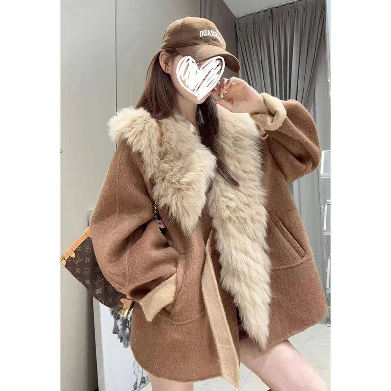 毛绒大翻领保暖百搭长袖外套冬季新款保暖宽松气质上衣女
