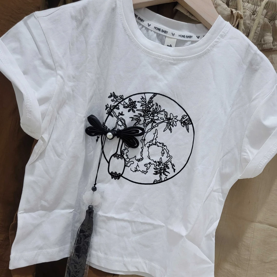 2025新款纯棉女童辣妹短款休闲宽松韩版国风体恤