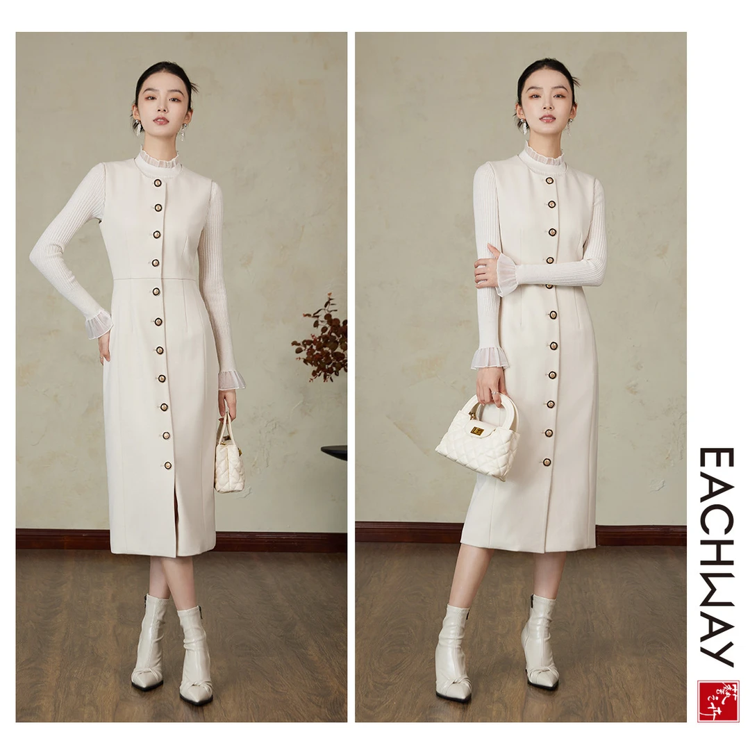 【名媛小香风】气质高级感连衣裙2024秋冬含羊毛醋酸背心裙女