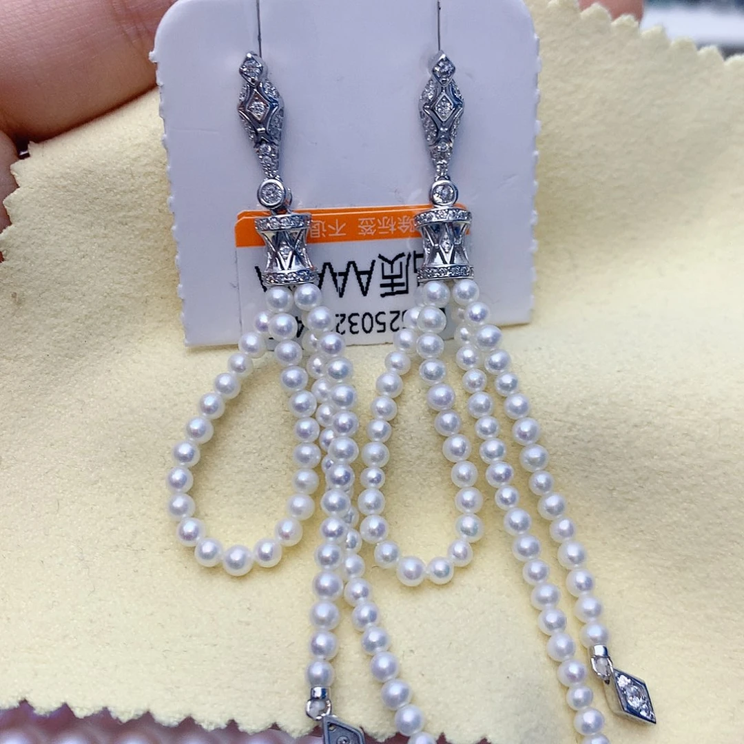 耳饰银S925镶嵌淡水珍珠W4