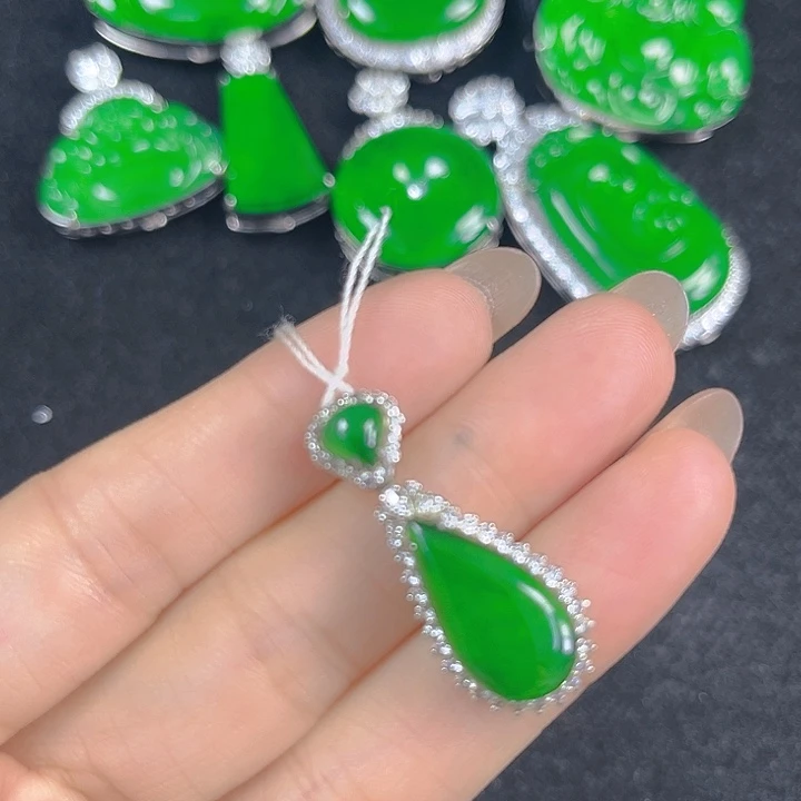 翡翠银S925镶嵌吊坠(不含链)