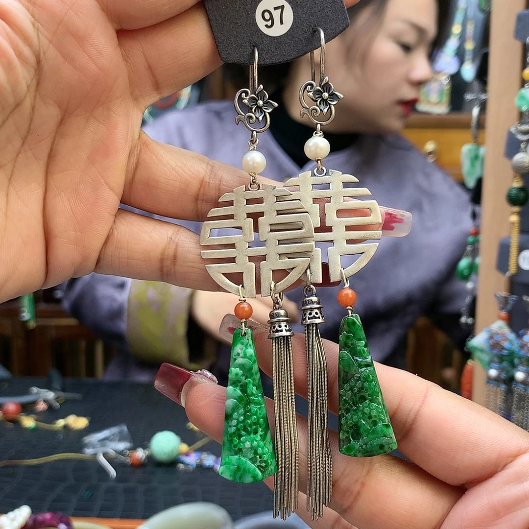 【闪购商品】翡翠耳饰银S925镶嵌秋*耳坠