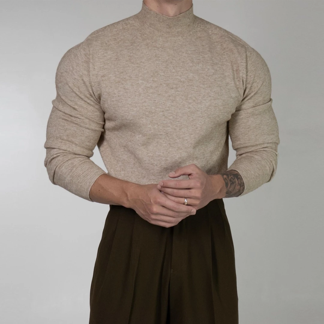 SSUMENAM「肌肉男 美式」半高领毛衣秋冬款长袖打底衫内搭针织衫