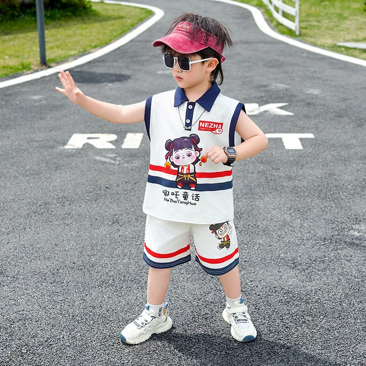 男童夏季背心套装2025新款儿童夏装哪吒无袖polo衫小男孩酷帅衣服