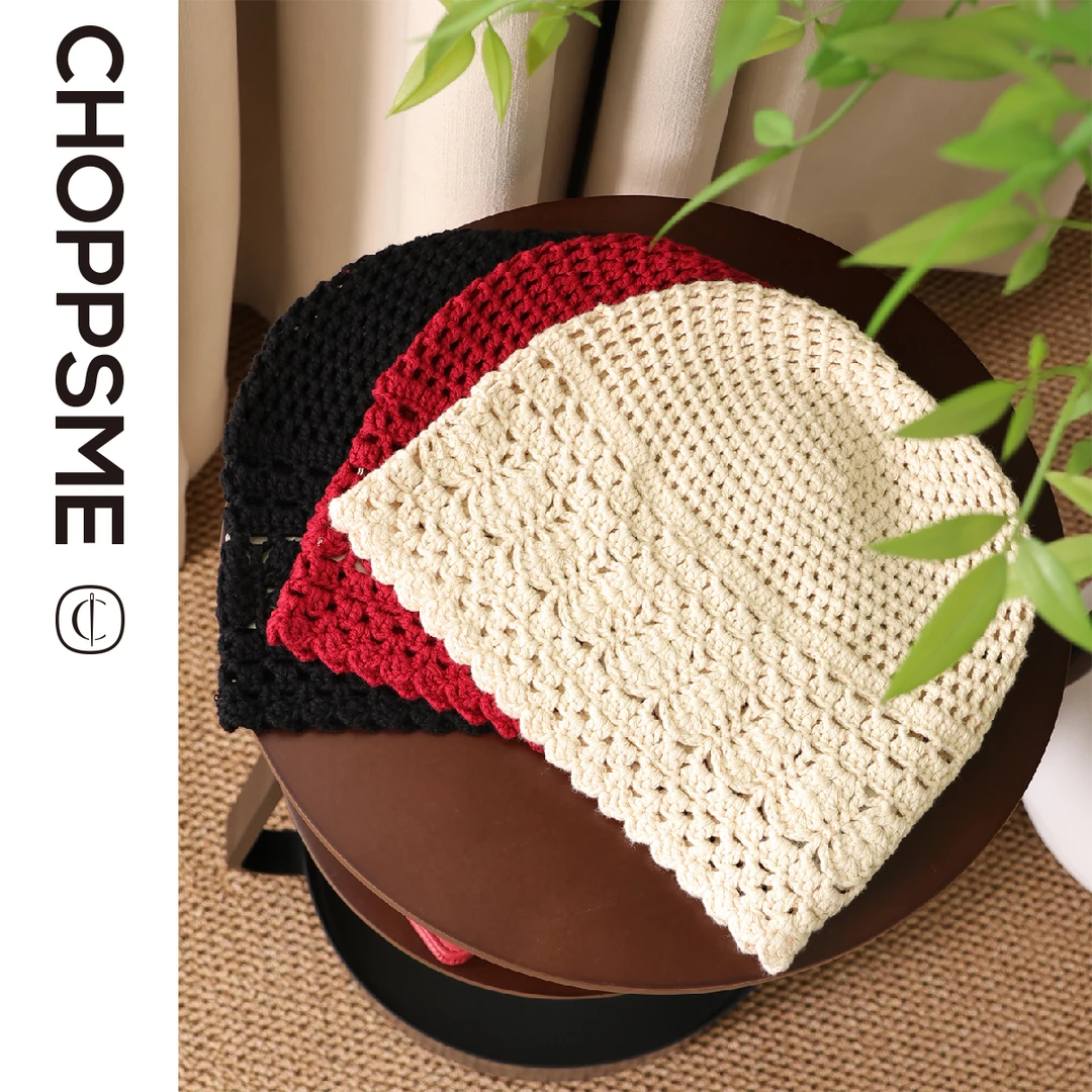 巧珀思｜20924精致度假BI备小帽子清新减龄复古棉纱镂空针织帽