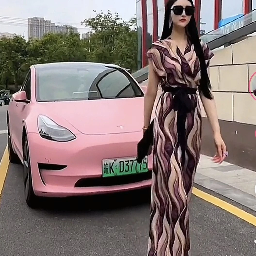 2025时尚高级设计师款波浪渐变色紫色裤裙