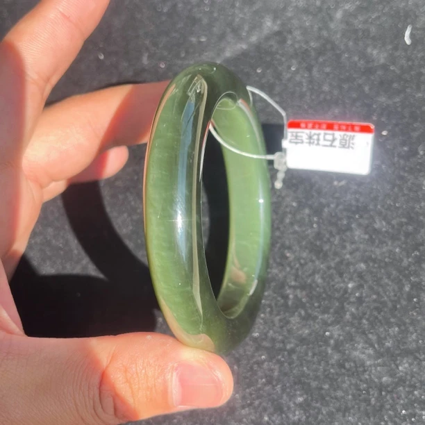 【黑晶猫一线天无矿点】俄老料碧玉厚版正装圆条手镯