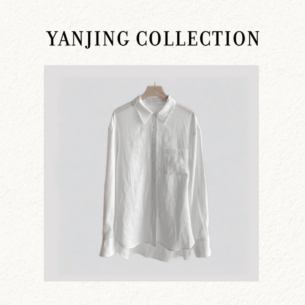 YANJING100%亚麻廓型松弛百搭老钱富贵皱衬衣