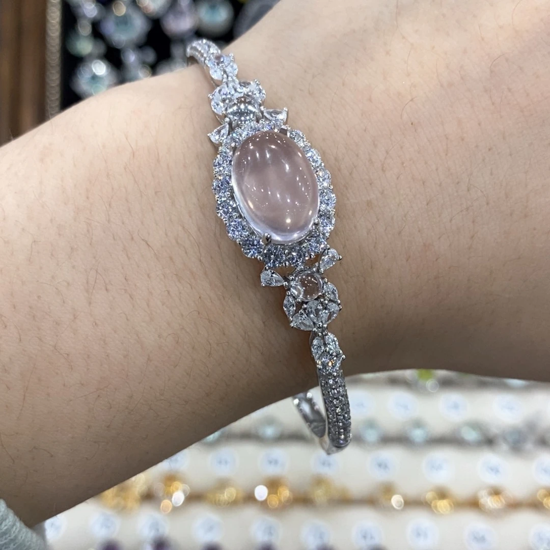 芙蓉石手镯银S925镶嵌