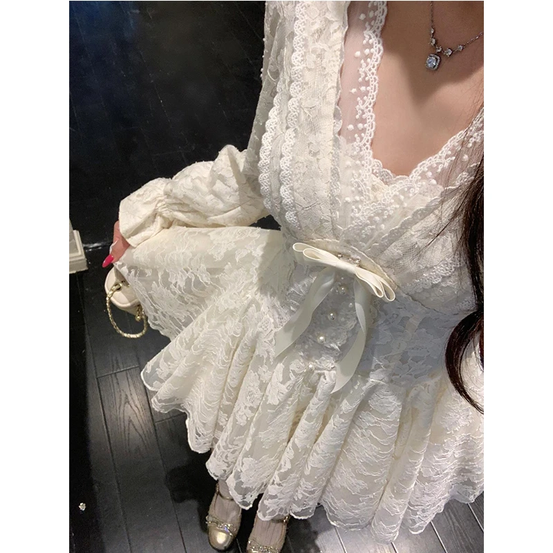 天使之翼 秋季显瘦长袖蕾丝连衣裙千金风法式裙子春季X型蓬蓬裙