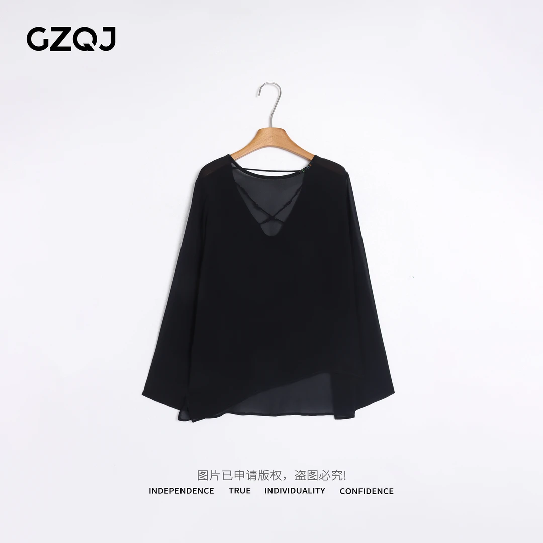 广州琴姐【小满未满】100乔其纱交叉镂空露背长袖防晒罩衫女夏29156