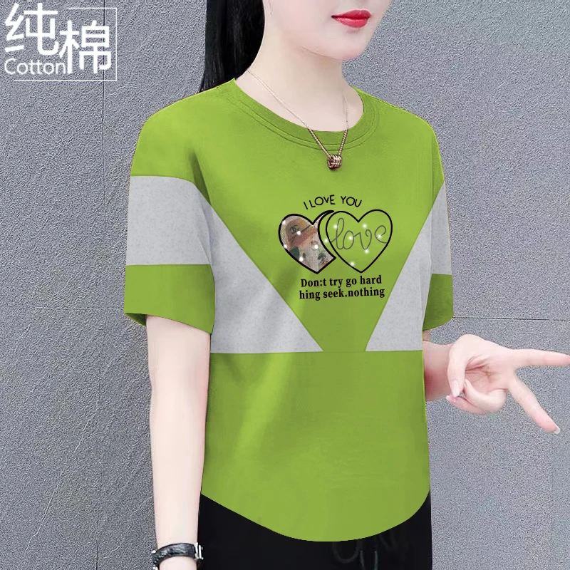 纯棉短袖t恤女夏季新款韩版宽松显瘦洋气百搭圆领减龄休闲女上衣