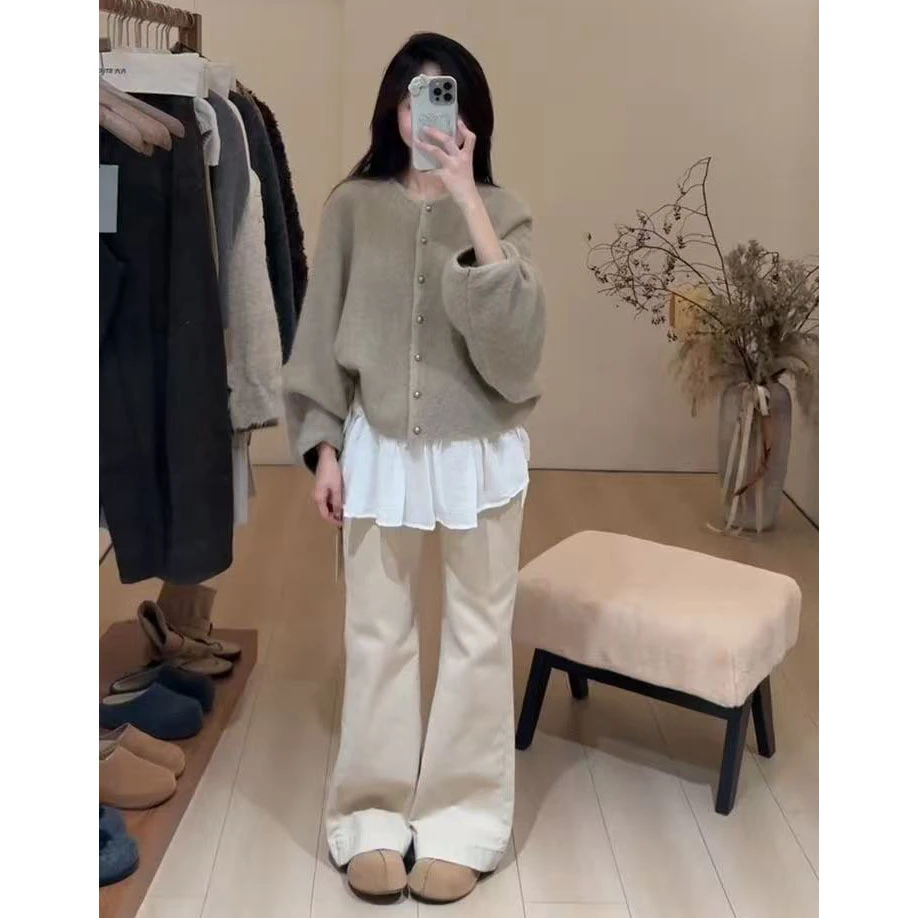 2025秋冬穿搭一整套新款韩版洋气时尚慵懒开衫内搭休闲裤子三件套