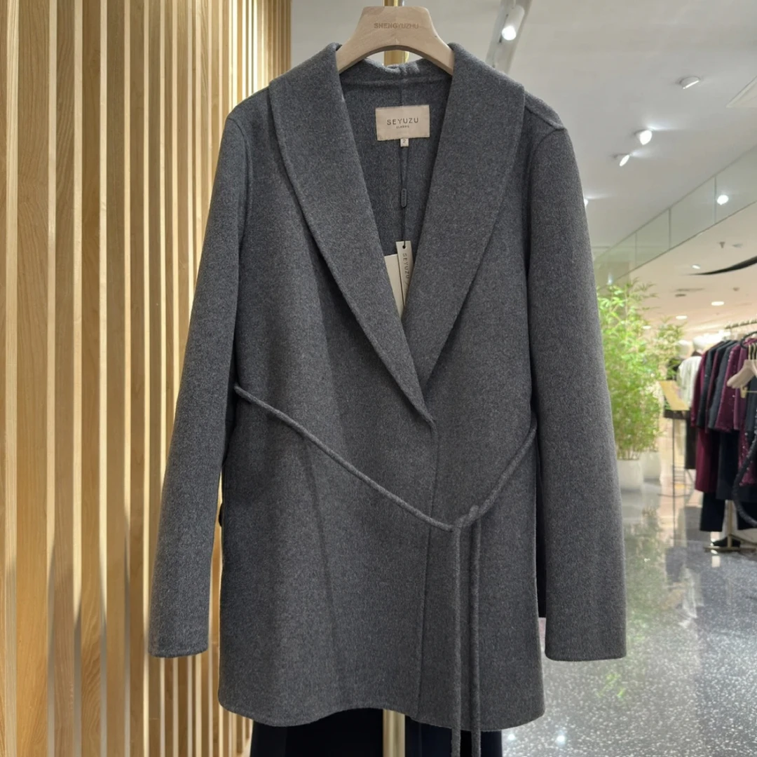 声雨竹1R550冬季新款小众洋气百搭羊毛女士外套中长款灰色气质