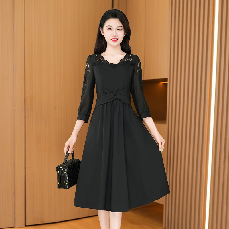 优雅新款气质时尚大气减龄休闲收腰显瘦连衣裙24484-LS