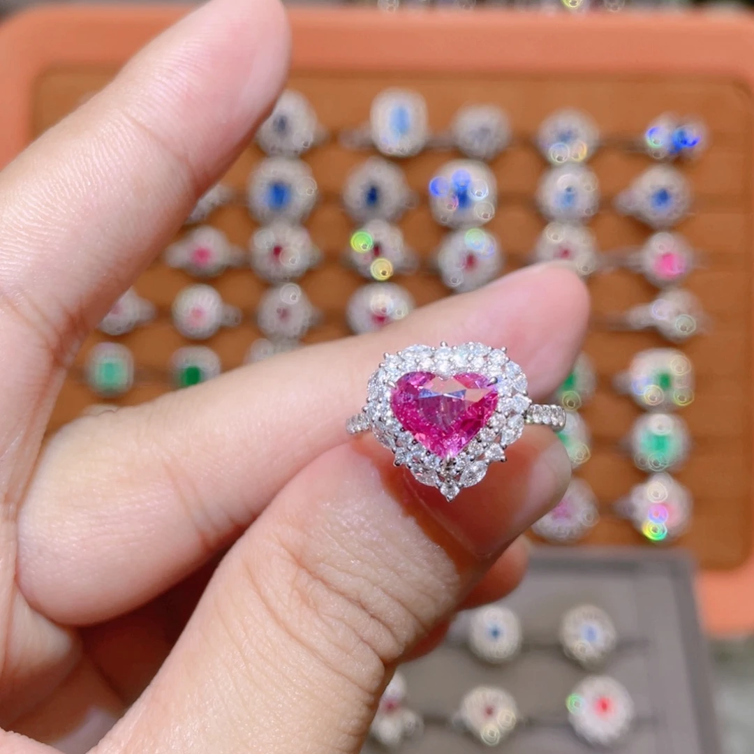 戒指彩色蓝宝石18K金镶嵌2.01ct 无烧帕帕