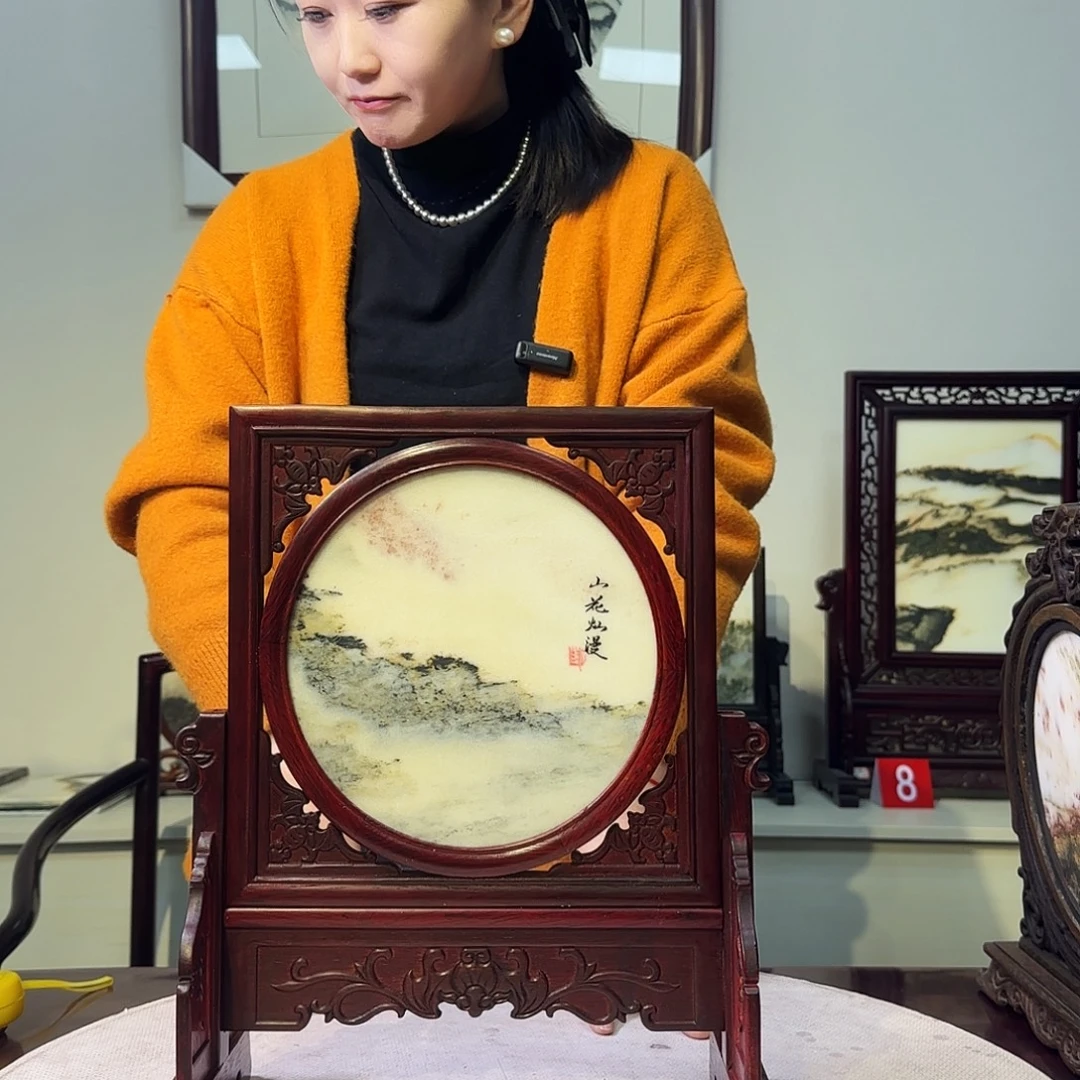 西***哥石材天然大理石画屏风摆件