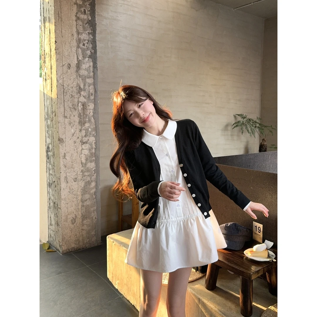 春季韩版娃娃领百搭衬衫长袖连衣裙森系短款减龄宽松甜美裙