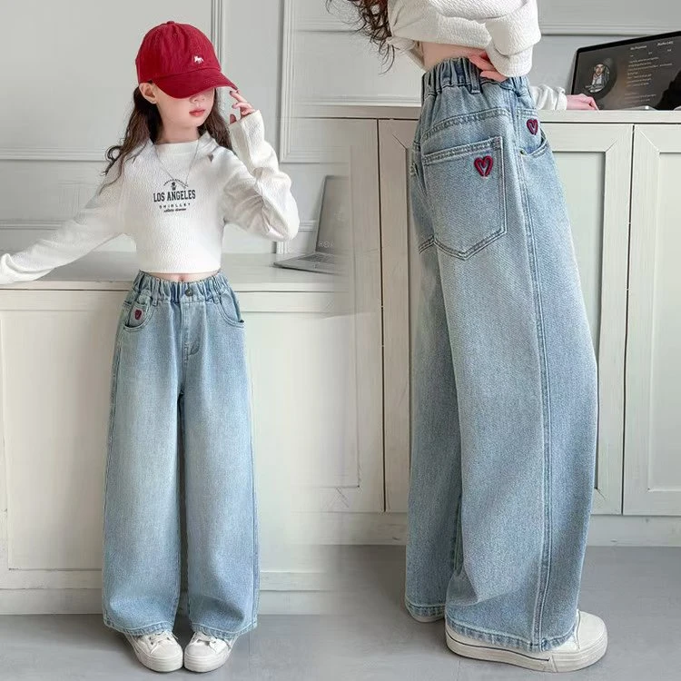 女童牛仔裤春秋2025新款儿童春装洋气时髦裤子女孩春季直筒阔腿裤