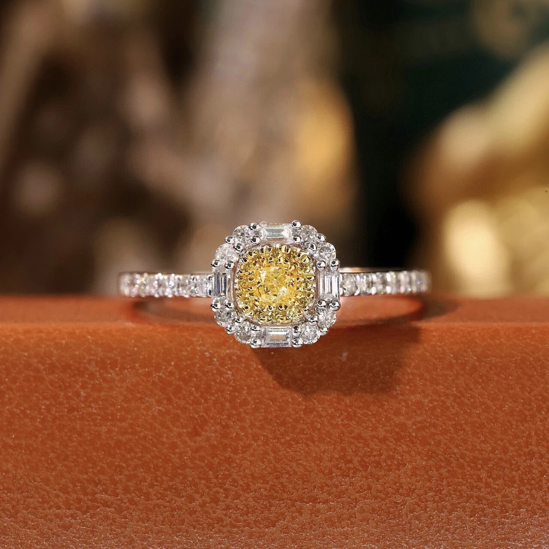 【蒂凡妮珠宝】18K金40分钻石黄钻戒指精致小巧百搭 源头工厂价