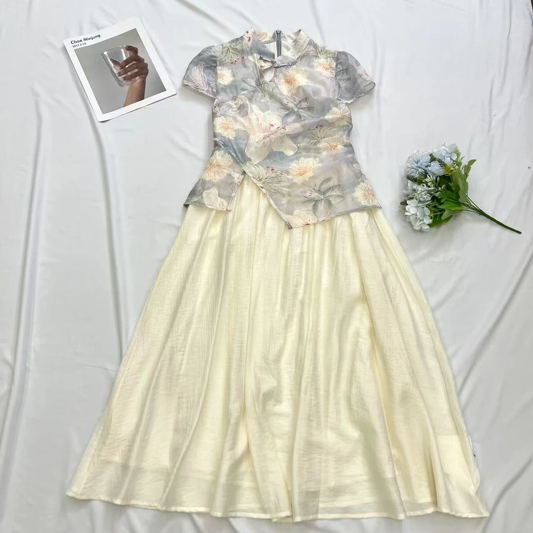 【叶子服饰】夏季新款新中式盘扣国风连衣裙6668