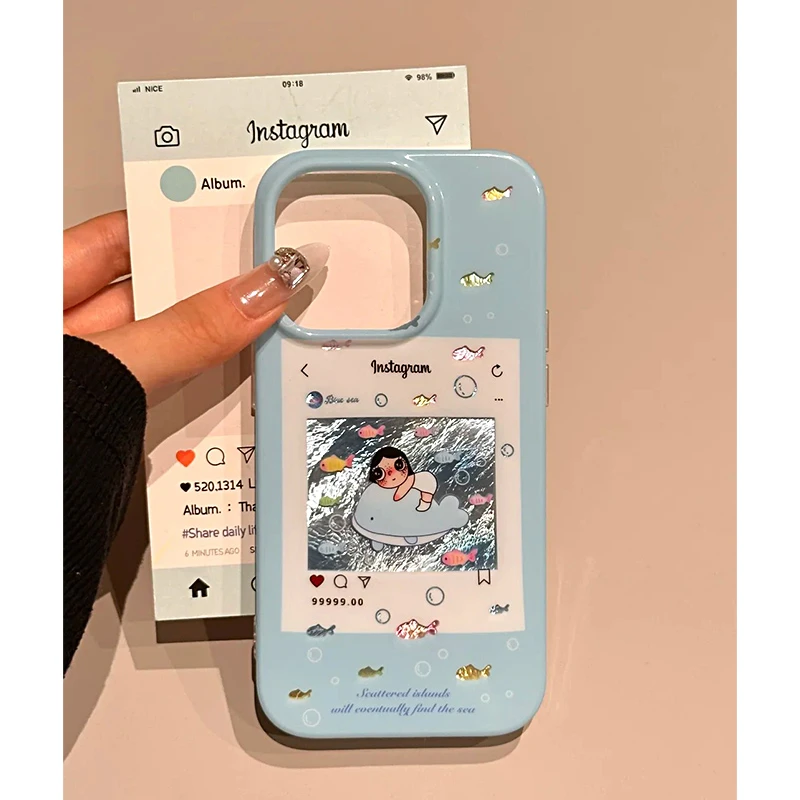 雅天立抱鲸鱼女孩适用iPhone16苹果15冰川手机壳华为vivo小米oppo